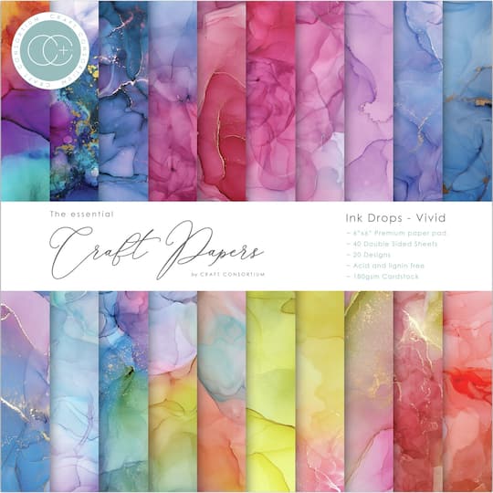 Craft Consortium Ink Drops Vivid Double-Sided Paper Pad, 6&#x22; x 6&#x22;